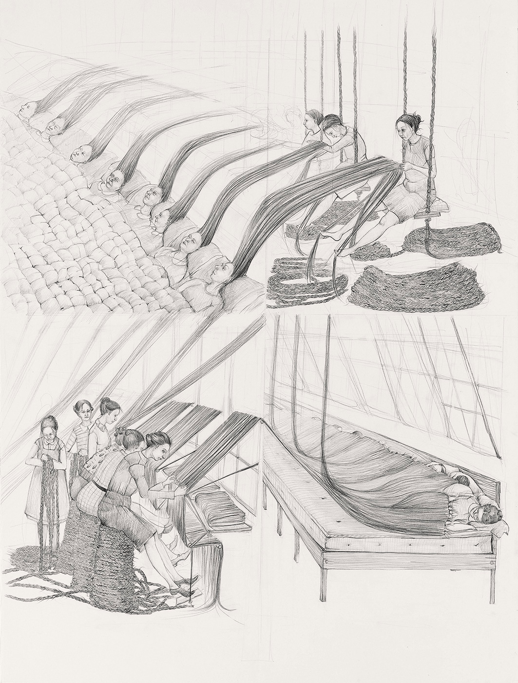 Women weaving other women's hairs