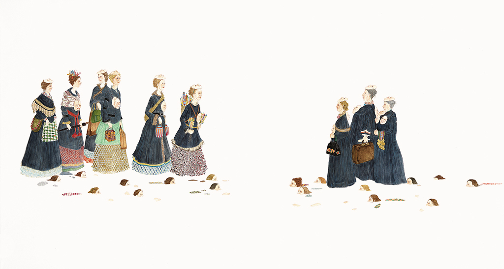 Two groups of women facing each other