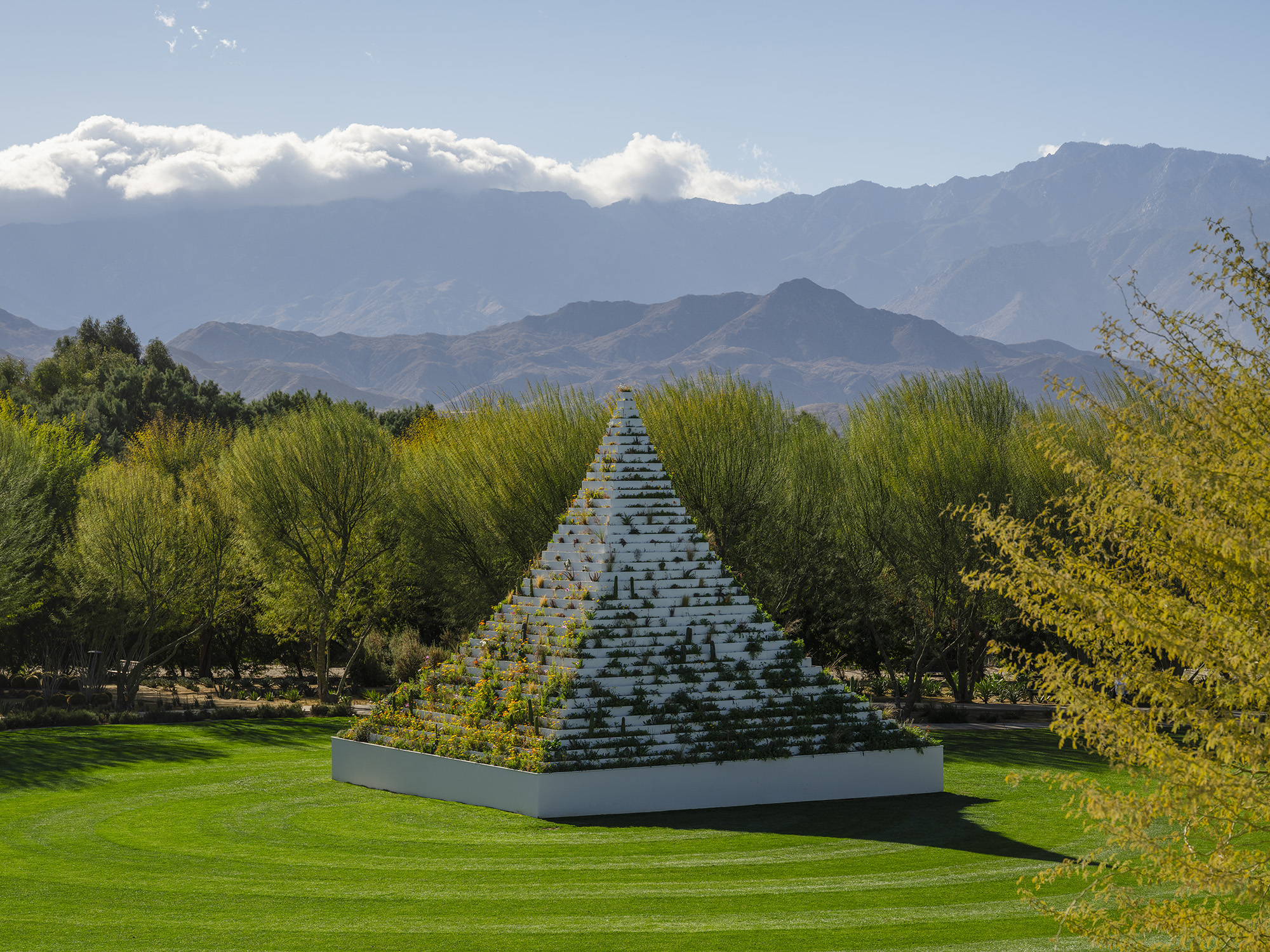 Agnes Denes's Living Pyramid planted with native plants at Desert X, 2025